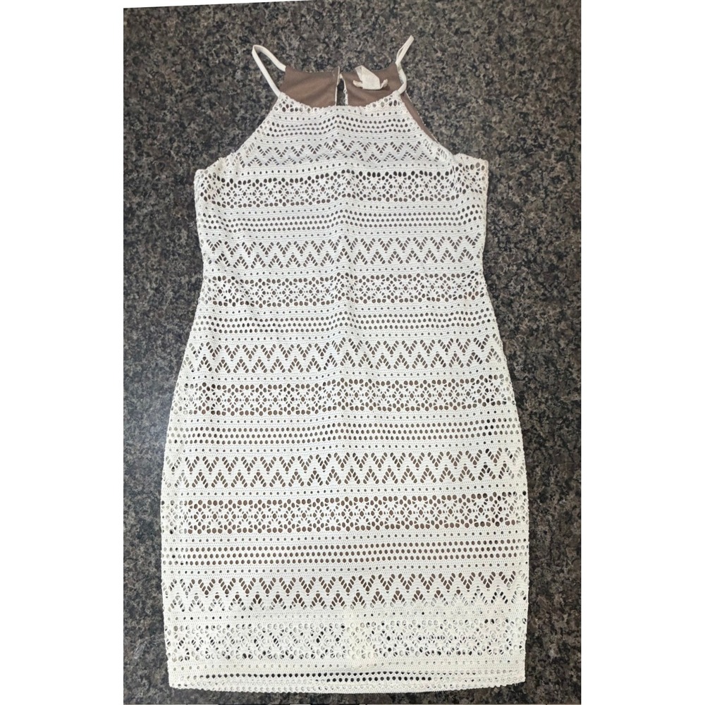 Poetry White Crochet Lace Halter Sheath Dress Tan Lining Boho L213 Mens Medium